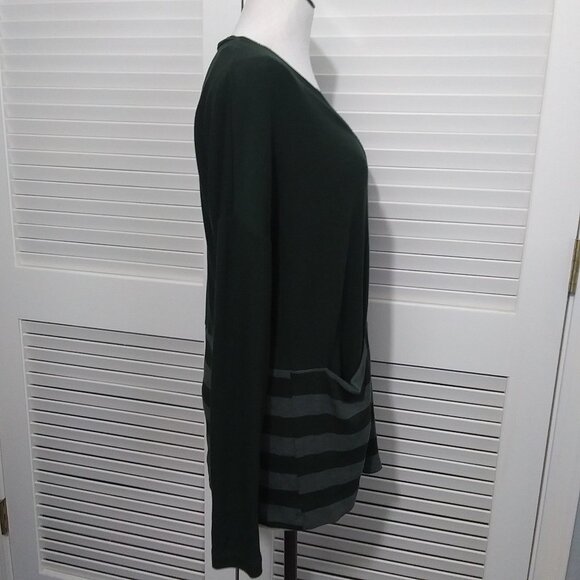 Three Dots Button Front Cardigan Green Stripe Size Medium - Picture 8 of 10